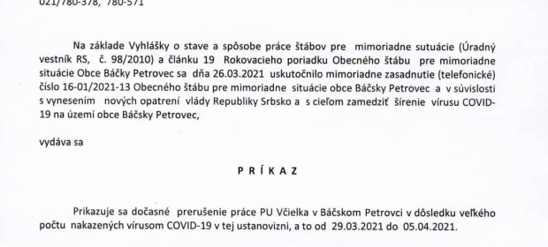 Čítať ďalej: Dočasné prerušenie práce PU Včielka, objekt v Báčskom Petrovci
